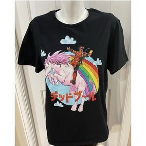 Marvel Deadpool Unicorn Graphic Tee Black T-shirt Size Large